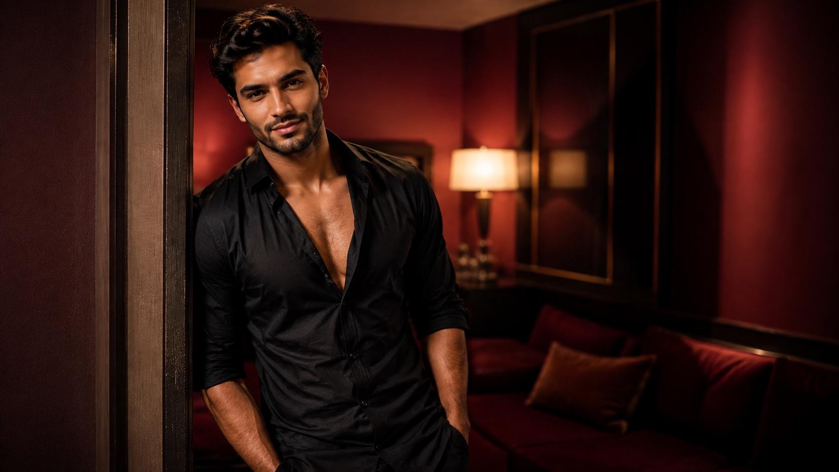 An adult man in an elegant private lounge
